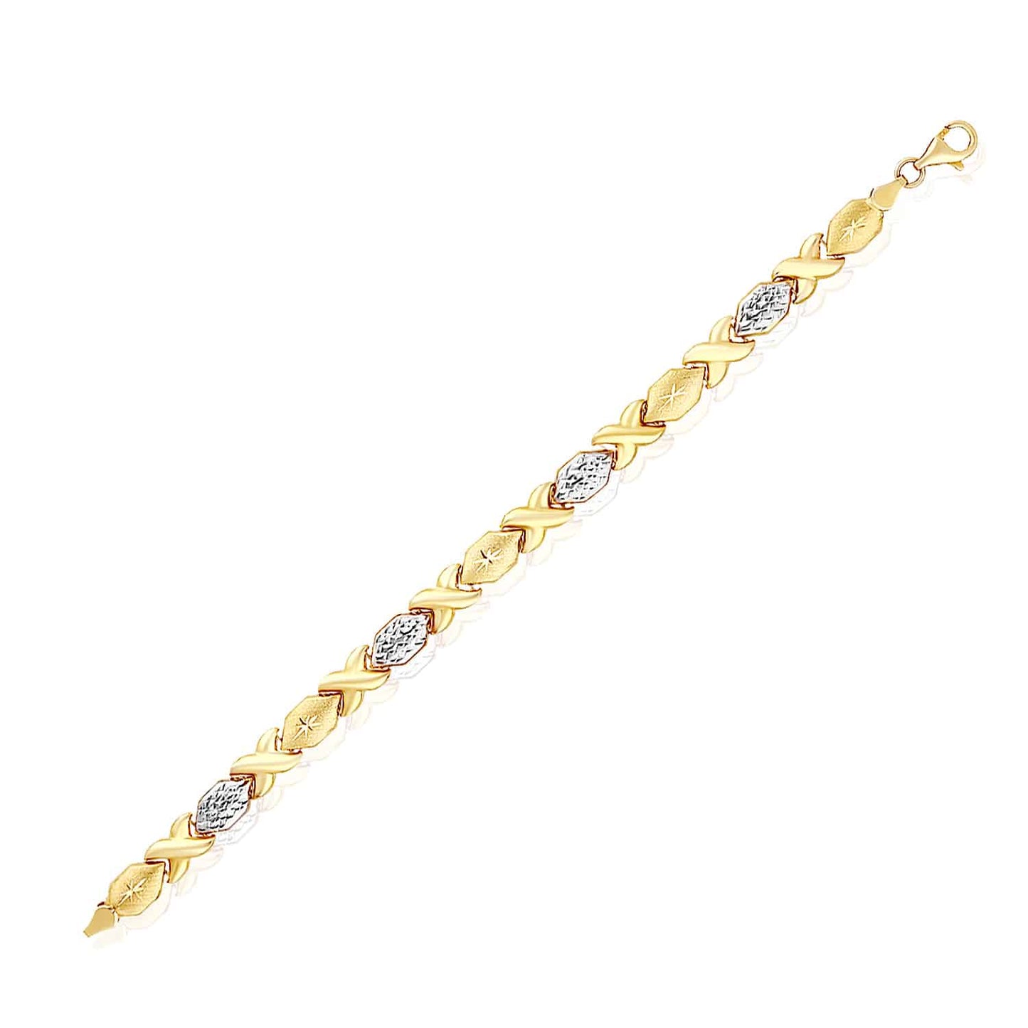 10K Gold Two-Tone Yellow White 7mm Diamond-Cut XO Stampato Bracelet 7.25"