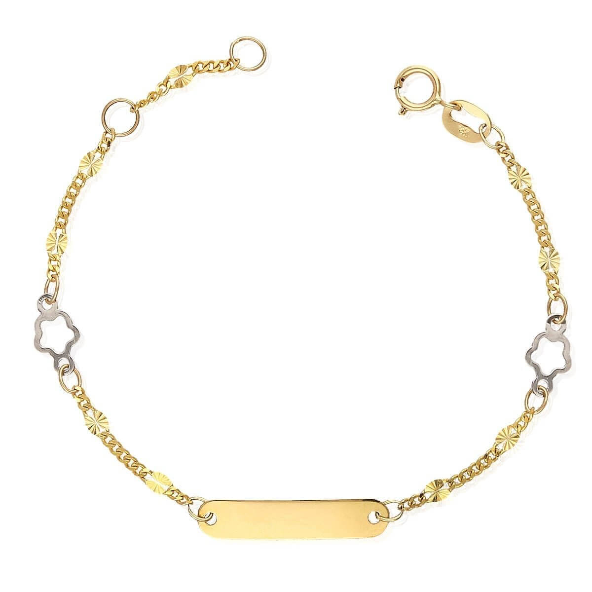 Kids 14K Gold Cuban Open Flower Charm ID Bracelet 4.5"-5.25" Adjustable