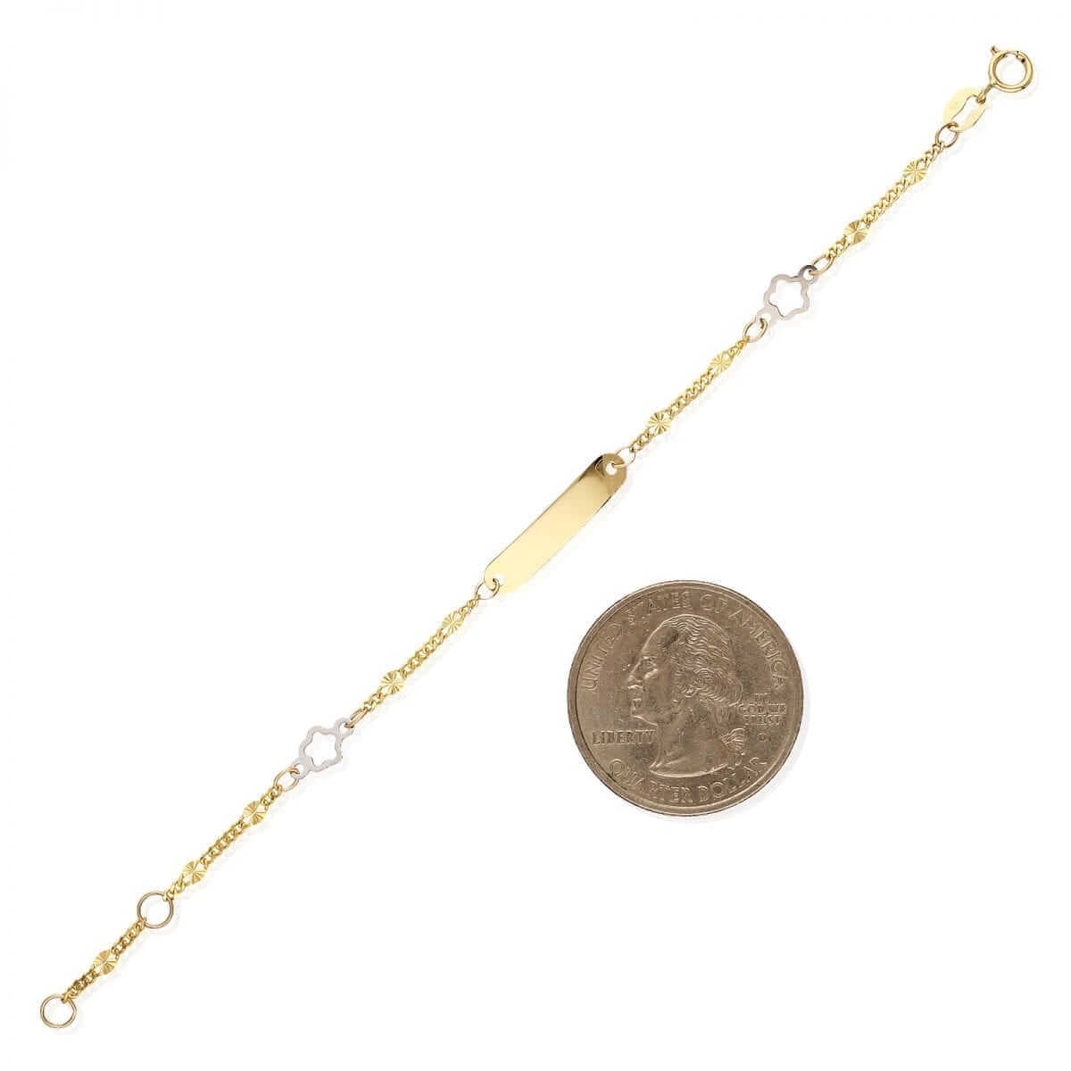 Kids 14K Gold Cuban Open Flower Charm ID Bracelet 4.5"-5.25" Adjustable