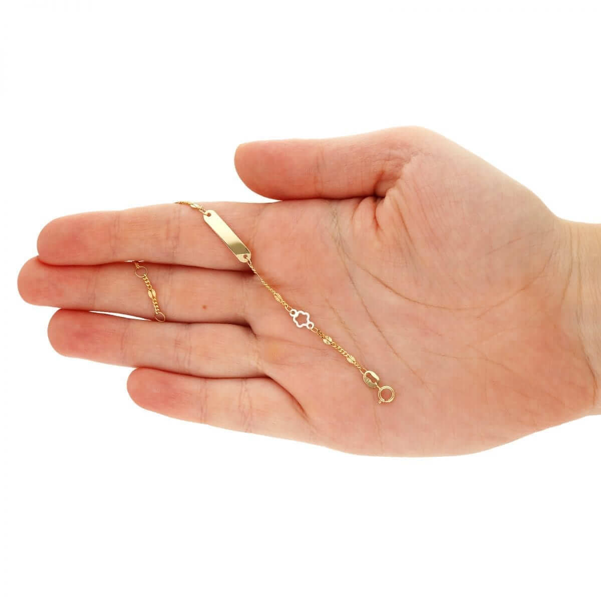 Kids 14K Gold Cuban Open Flower Charm ID Bracelet 4.5"-5.25" Adjustable