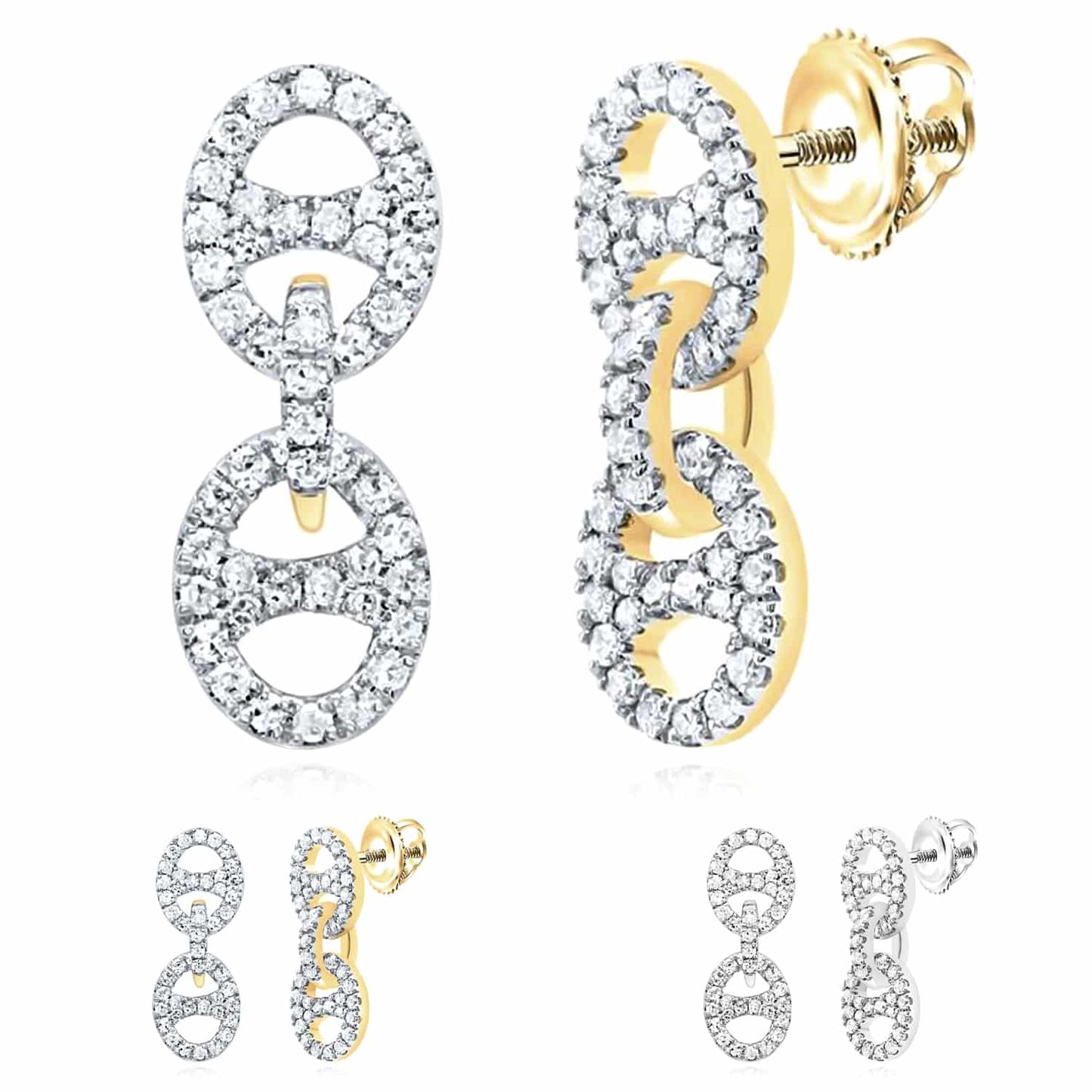 0.30CTW Real Diamond 10K Gold Yellow White Line Oval Drop Earrings