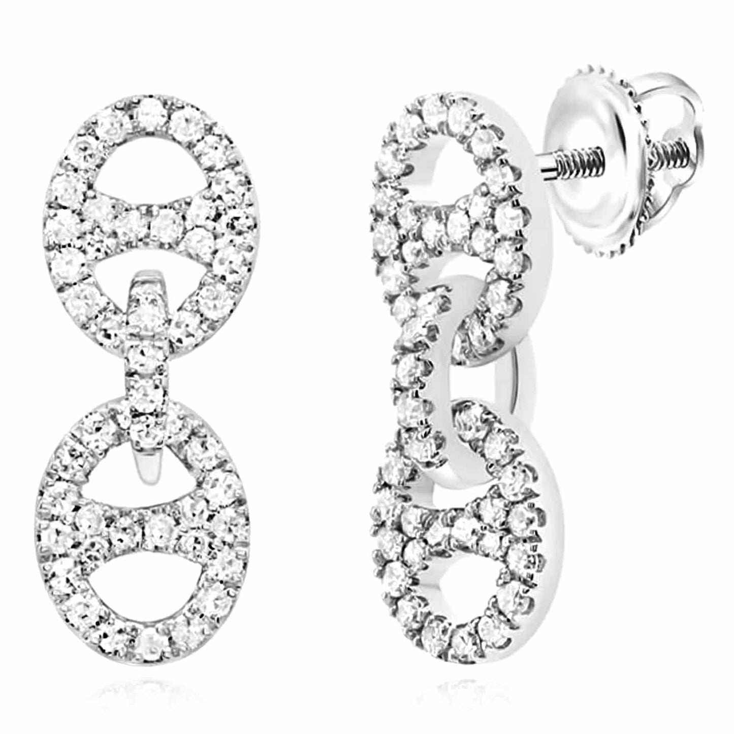 0.30CTW Real Diamond 10K Gold Yellow White Line Oval Drop Earrings