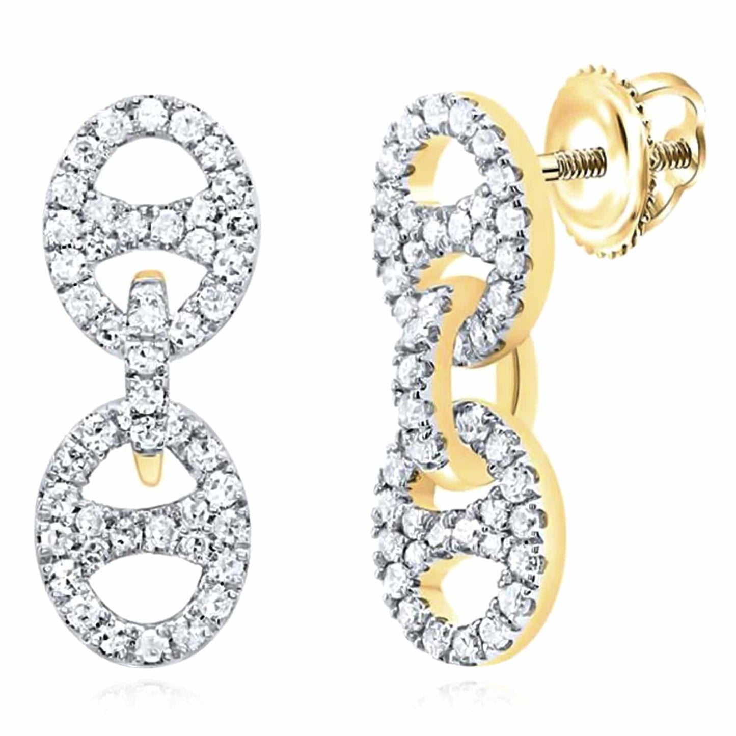 0.30CTW Real Diamond 10K Gold Yellow White Line Oval Drop Earrings