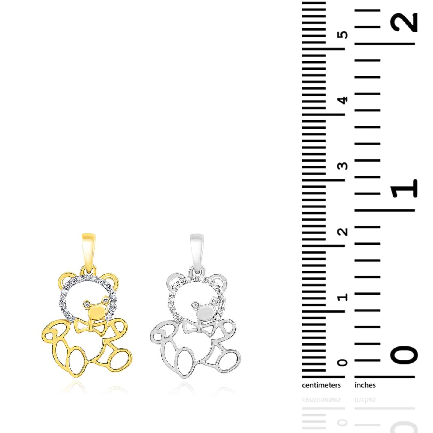 0.05CTW Real Diamond 10K Gold Yellow White Bear Pendant 0.8"