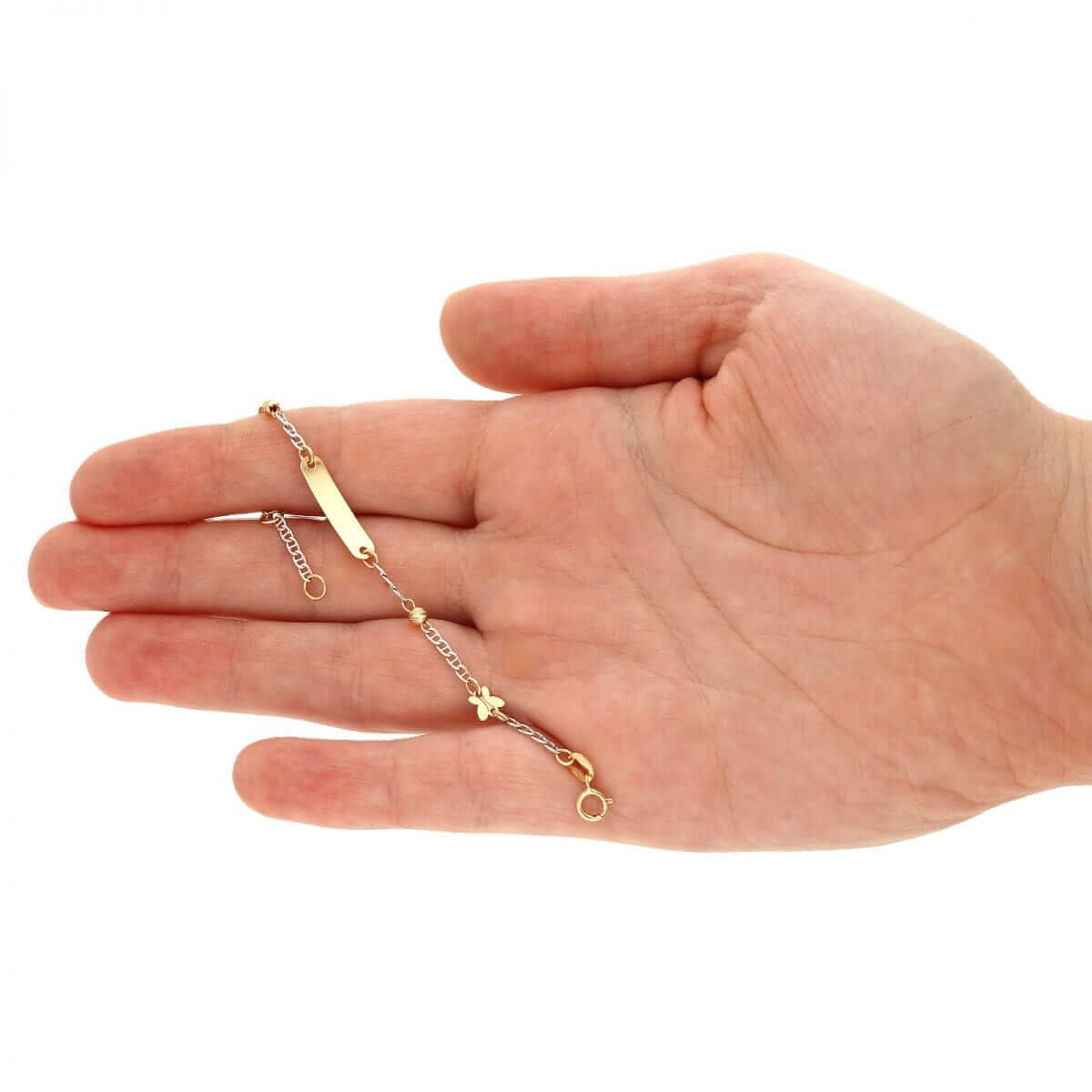 Kids 14K Gold Two-Tone Anchor Mariner Ball Charm ID Bracelet 4.75"-5.25" Adjustable