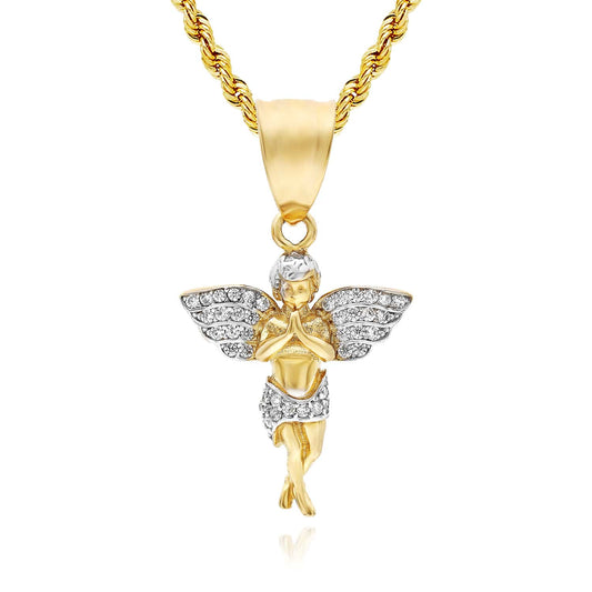 18K Yellow Gold Over Sterling Silver CZ Blessed Necklace (Solid Links) 16"-18" Adjustable