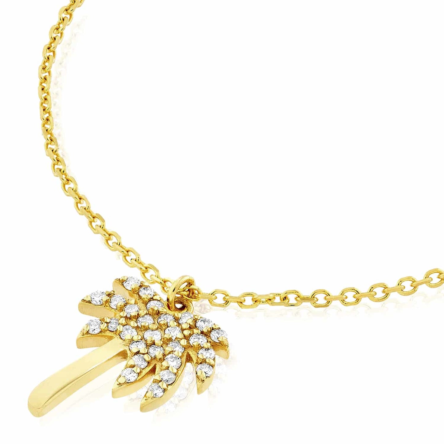 0.14CTW Real Diamond 14K Real Gold Palm Tree Pendant 16"-18" Chain Adjust.