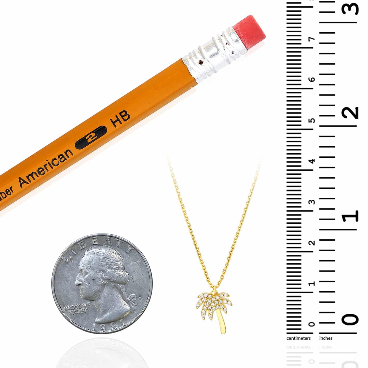 0.14CTW Real Diamond 14K Real Gold Palm Tree Pendant 16"-18" Chain Adjust.