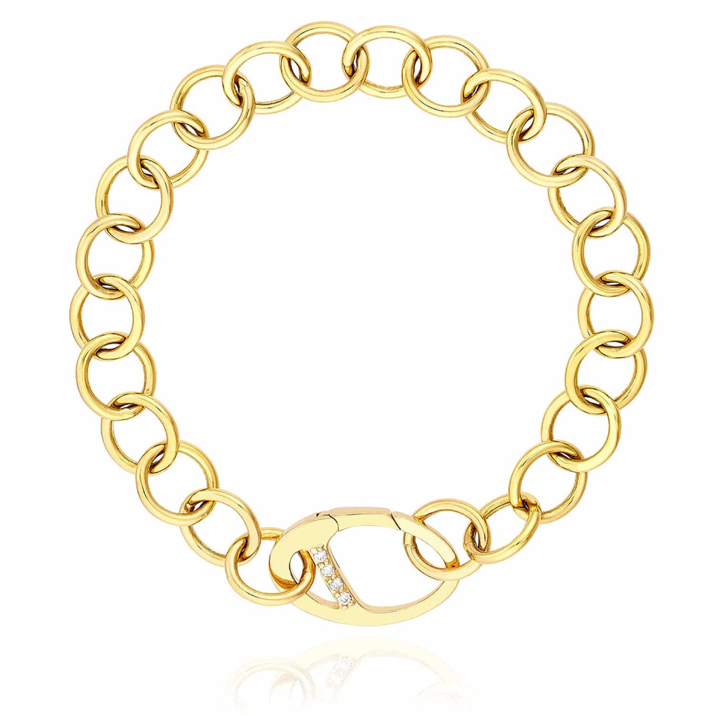 0.07CTW Real Diamond 14K Real Gold Yellow Round Link Bracelet Clasp 7.5"