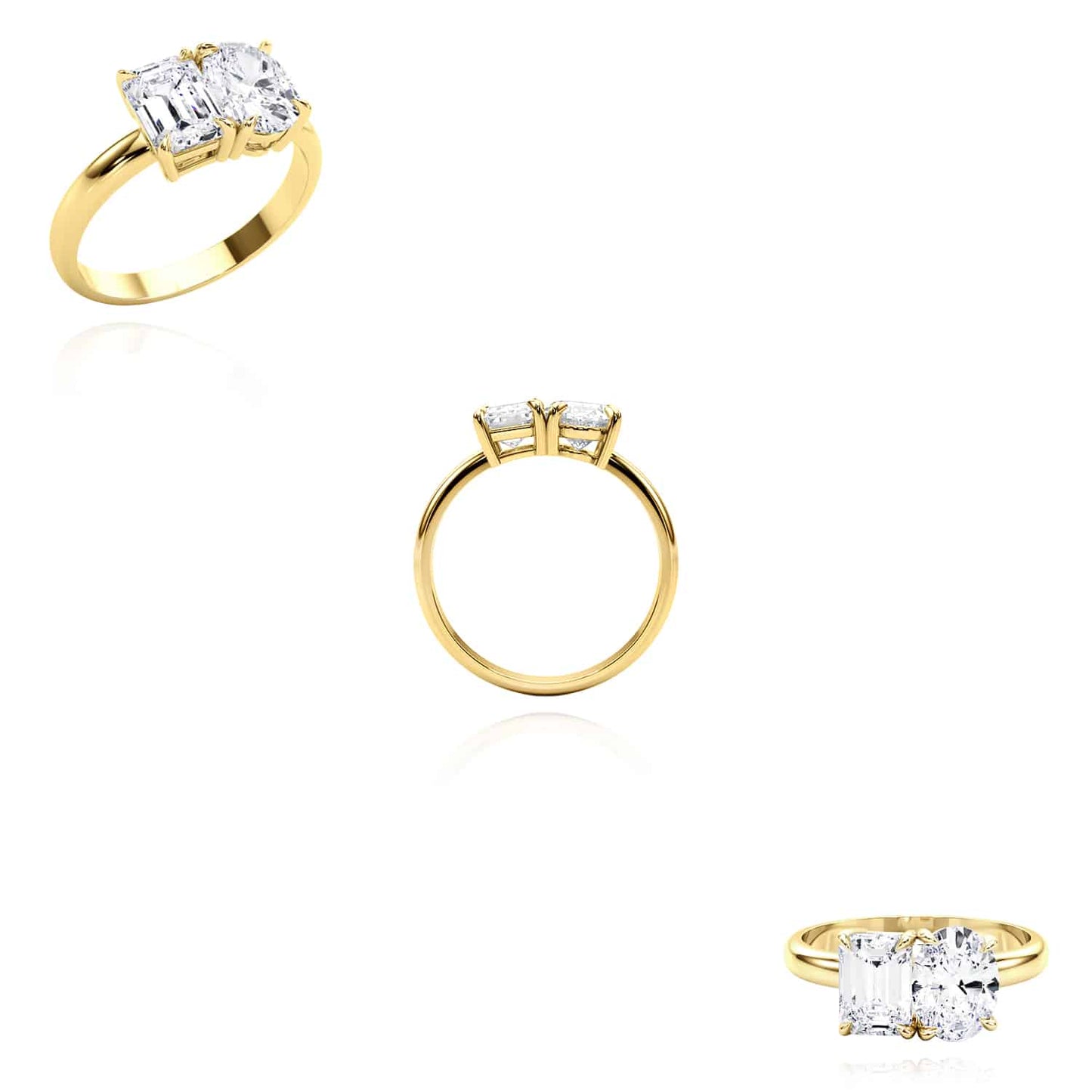 2.00CTW Lab-Grown Diamond Double Emerald Oval 18K Gold Yellow Engagement Ring