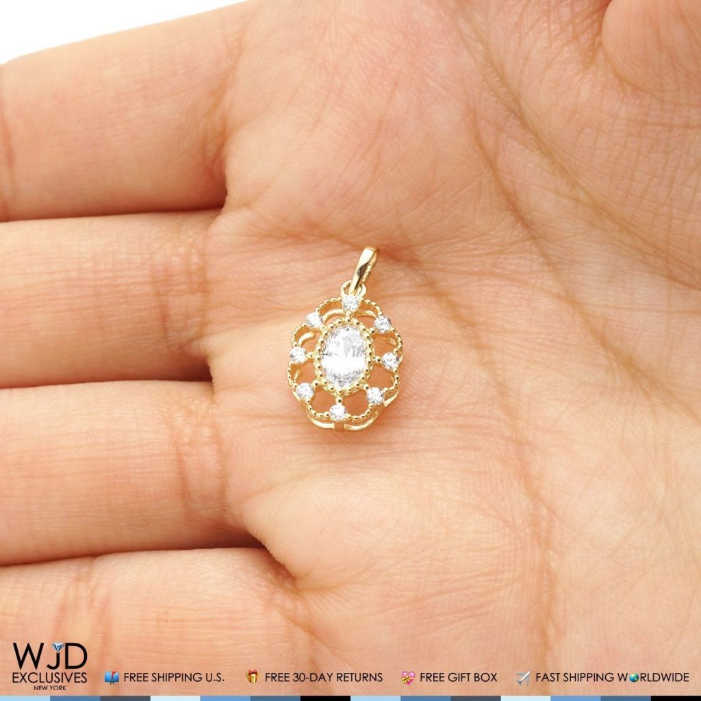 14K White Gold 1.20Ct CZ Flower Halo Charm Pendant