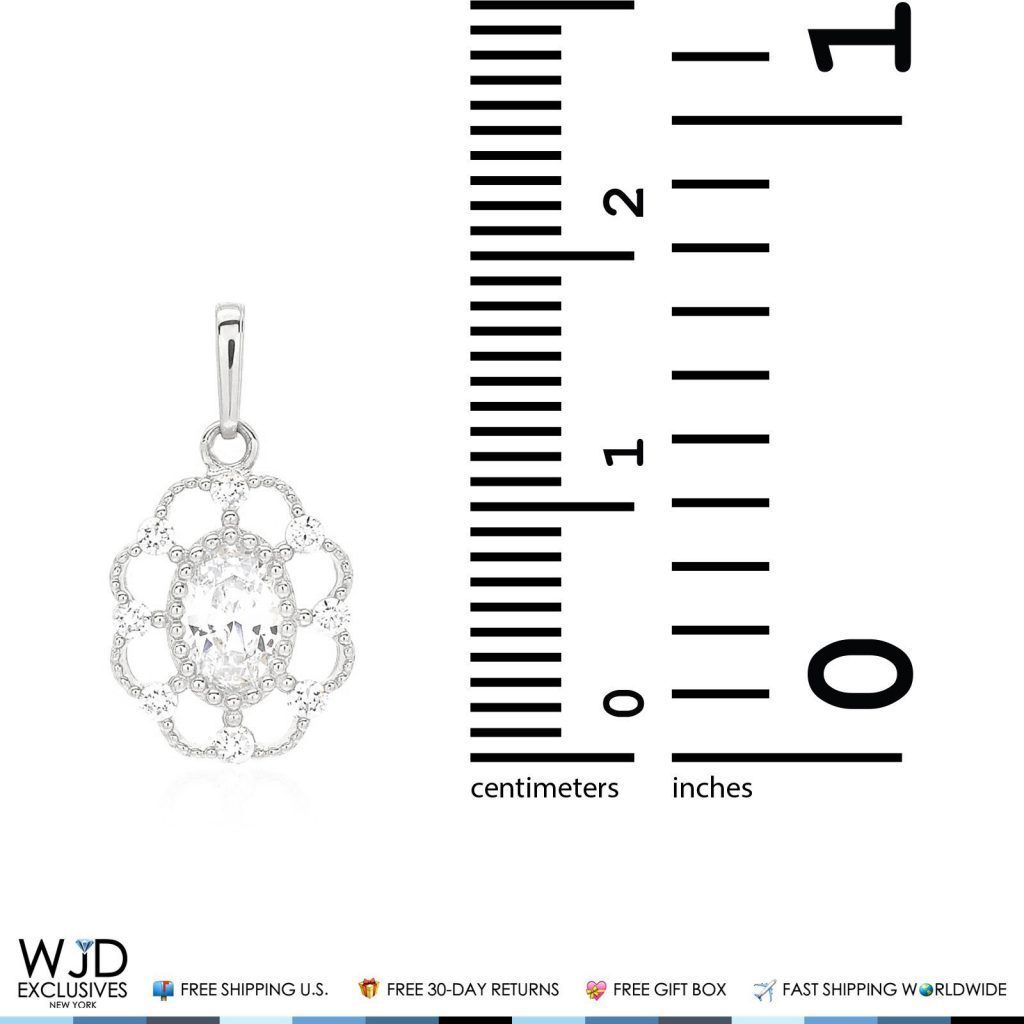 14K White Gold 1.20Ct CZ Flower Halo Charm Pendant
