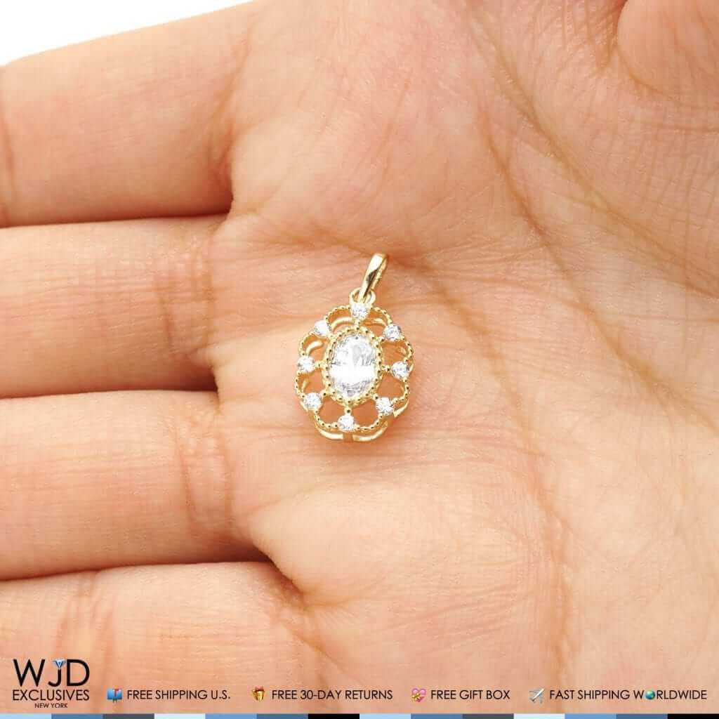 1.20CTW CZ 14K Yellow Gold Flower Halo Pendant