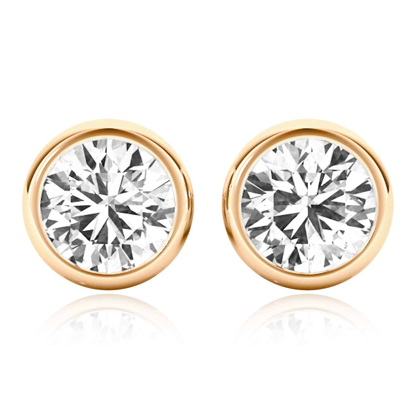 2CTW Lab-Grown Diamond 14K Real Gold Yellow White Rose Bezel Stud Earrings 6mm