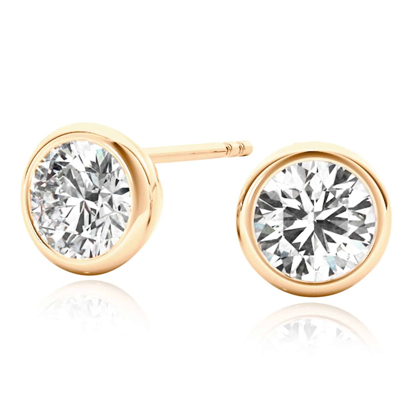 2CTW Lab-Grown Diamond 14K Real Gold Yellow White Rose Bezel Stud Earrings 6mm