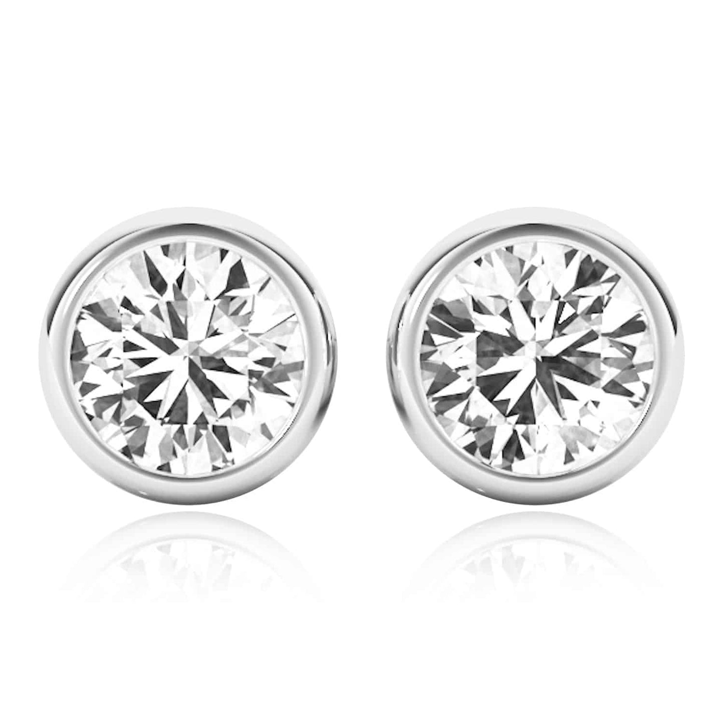 2CTW Lab-Grown Diamond 14K Real Gold Yellow White Rose Bezel Stud Earrings 6mm