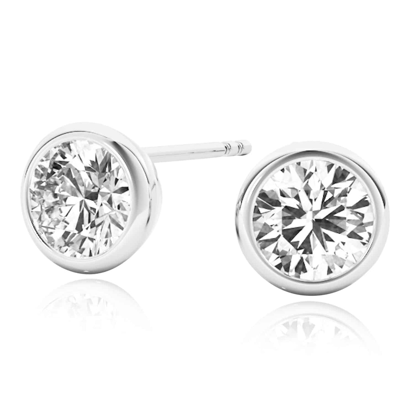 2CTW Lab-Grown Diamond 14K Real Gold Yellow White Rose Bezel Stud Earrings 6mm