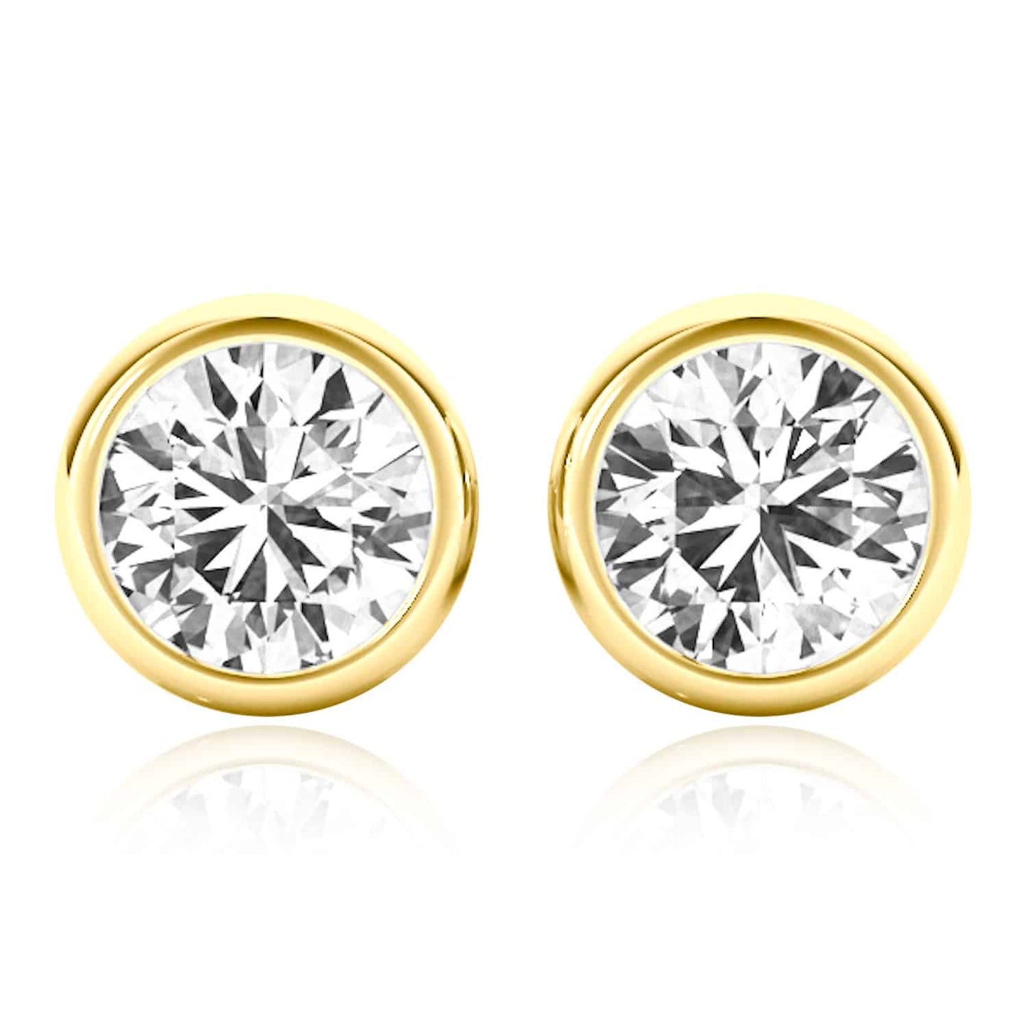 2CTW Lab-Grown Diamond 14K Real Gold Yellow White Rose Bezel Stud Earrings 6mm