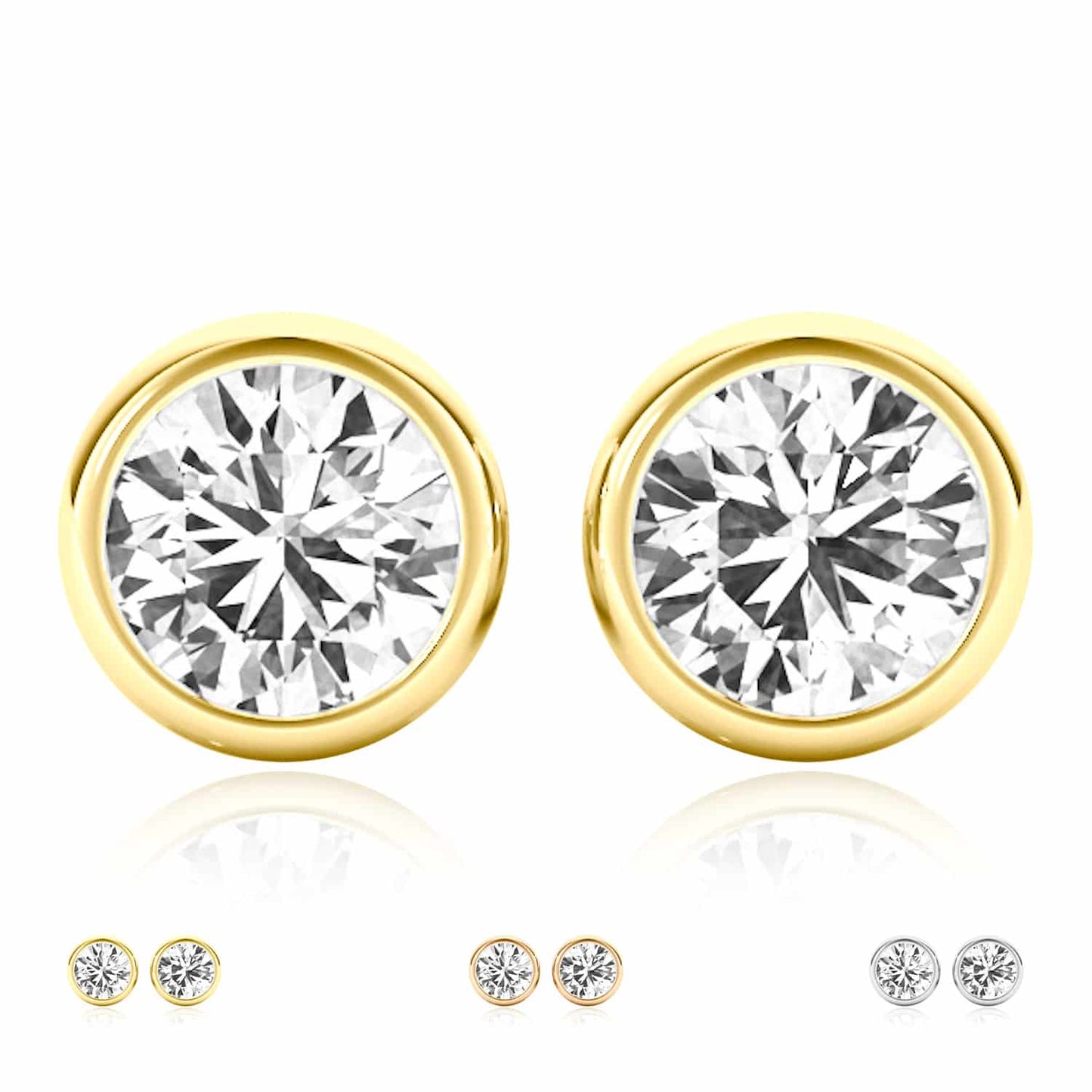 2CTW Lab-Grown Diamond 14K Real Gold Yellow White Rose Bezel Stud Earrings 6mm