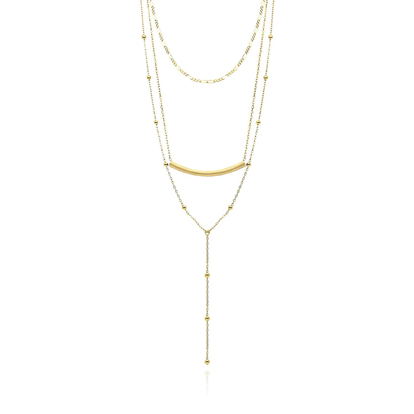 Sterling Silver Curved Bar Pendant Three Layered Chains 15"-17" Adjustable