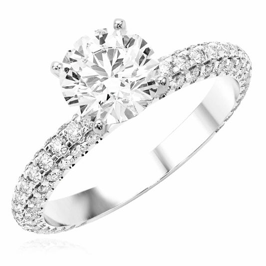 2.45CTW Lab-Grown Diamond 18K Gold White 3-Row Pave Engagement Ring