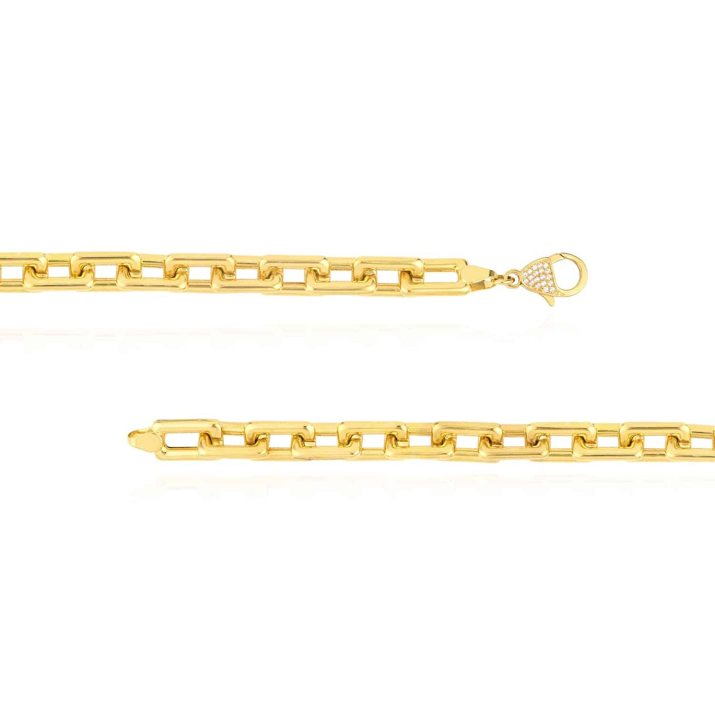 0.12CTW Real Diamond 8.7mm 14K Real Gold Yellow Chunky Paperclip Bracelet 7.75"