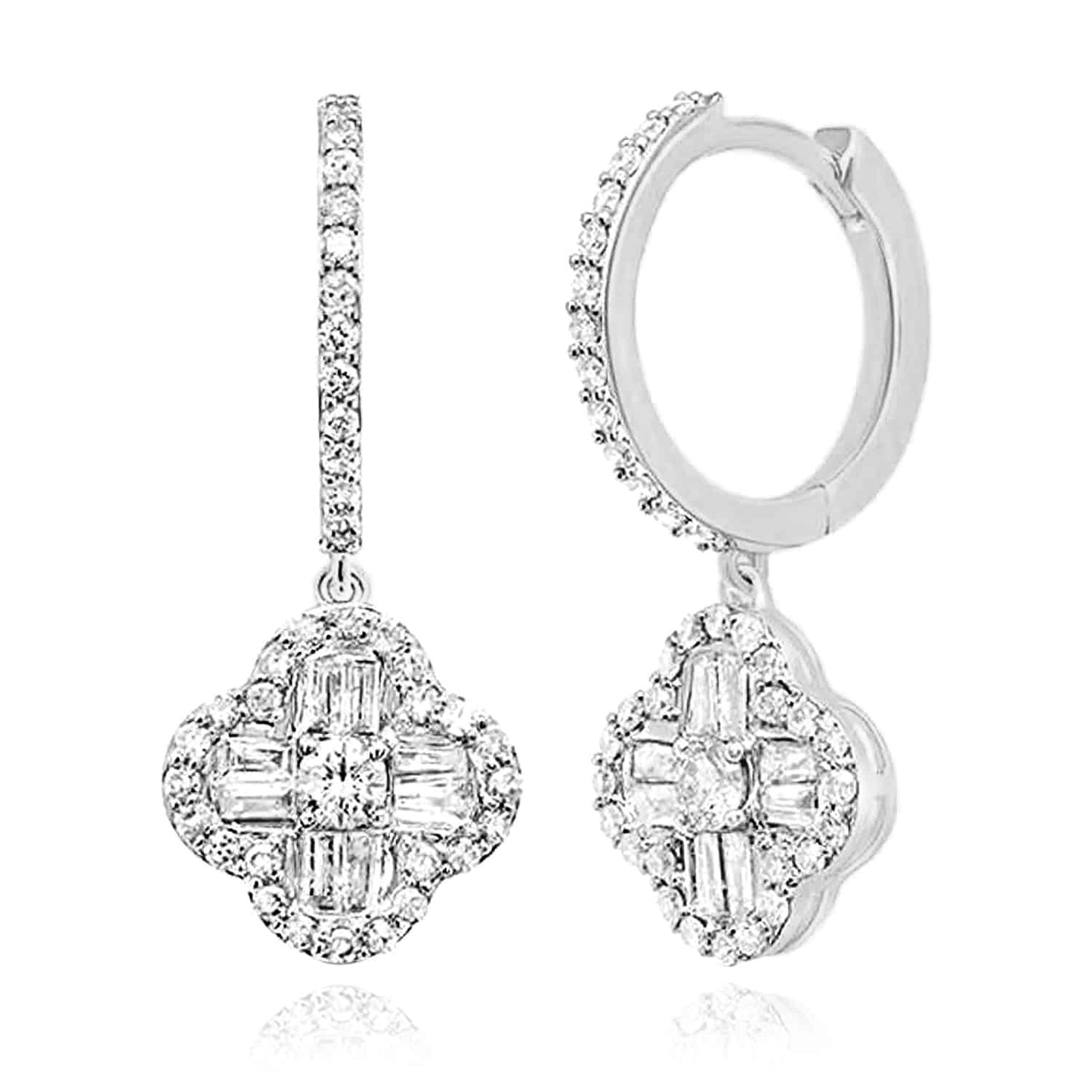 1CTW Real Diamond 10K Gold Yellow White Clover Hoop Earrings 24mm