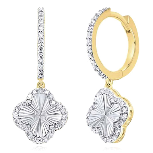0.35CTW Natural Diamond 10K Gold Two-Tone Yellow Clover Hoop Earrings