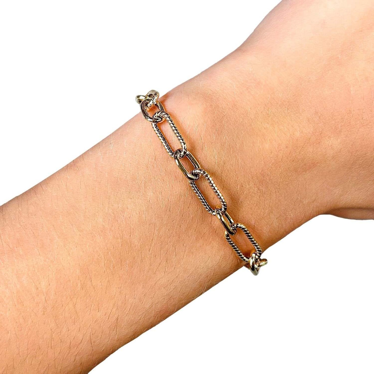 14K Real Gold 6mm Diamond-Cut Paperclip Figaro Bracelet 7.5"