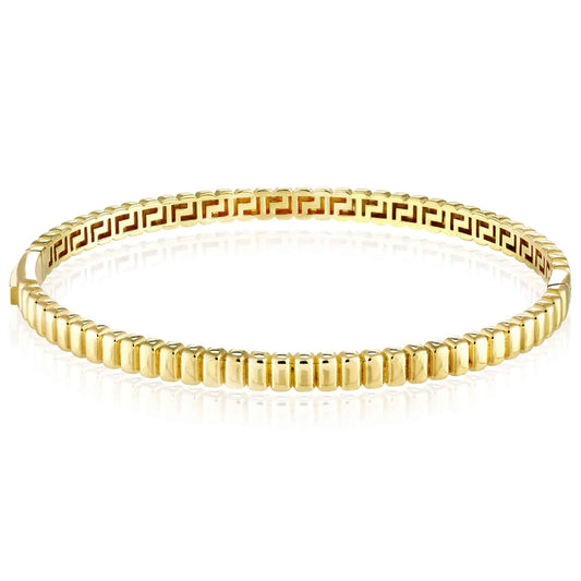 14K Yellow Gold 5mm Ribbed Hinged Bangle Bracelet (Hollow) 7"