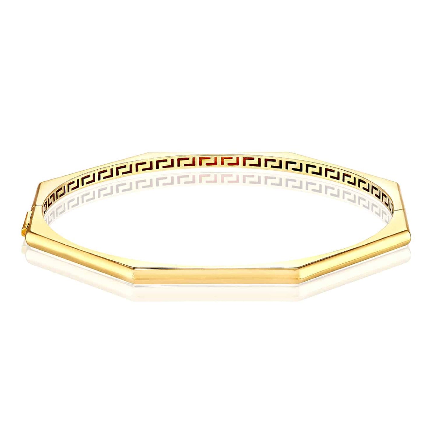 14K Real Gold Yellow 3mm Geometric Octagon Sliding Clasp Bangle Bracelet 7"