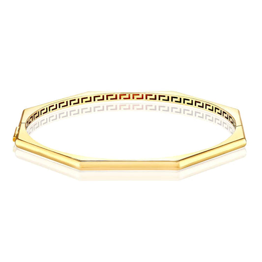 14K Yellow Gold 3mm Geometric Octagon Sliding Clasp Bangle Bracelet (Hollow) 7"