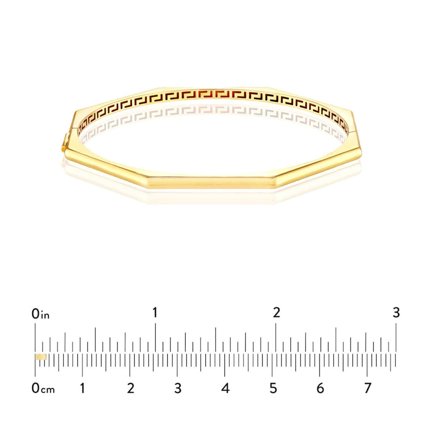 14K Real Gold Yellow 3mm Geometric Octagon Sliding Clasp Bangle Bracelet 7"