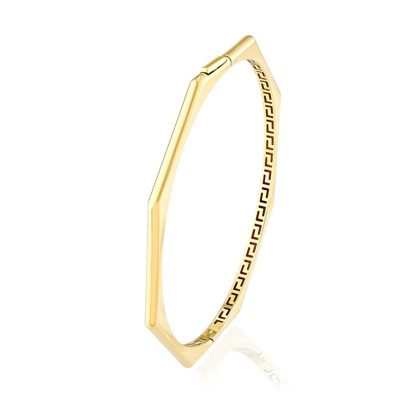 14K Real Gold Yellow 3mm Geometric Octagon Sliding Clasp Bangle Bracelet 7"