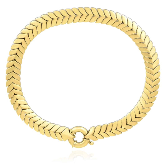 14K Yellow Gold 6mm Chevron Bracelet (Solid Links) 7.5"