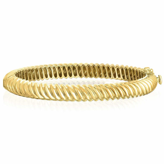 14K Yellow Gold 7mm Twisted Cable Bangle Bracelet (Solid Links) 7"