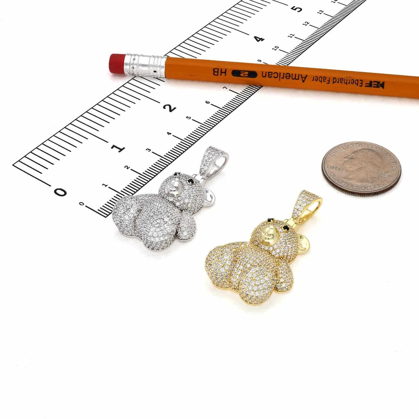 Sterling Silver 4.20CTW CZ Yellow White Pave Bear Pendant 1.6"