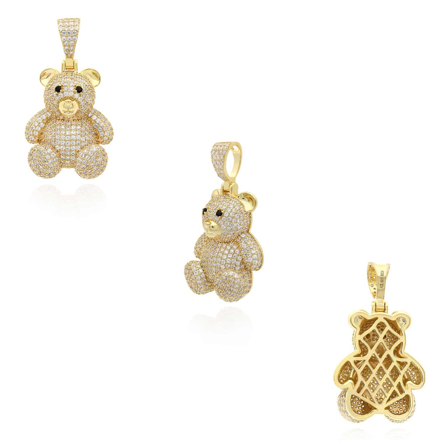 Sterling Silver 4.20CTW CZ Yellow White Pave Bear Pendant 1.6"