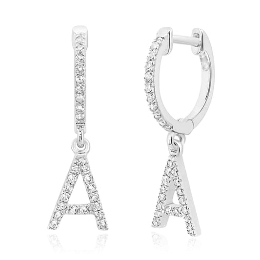 0.25CTW Natural Diamond 10K White Gold Initial Earrings 23mm