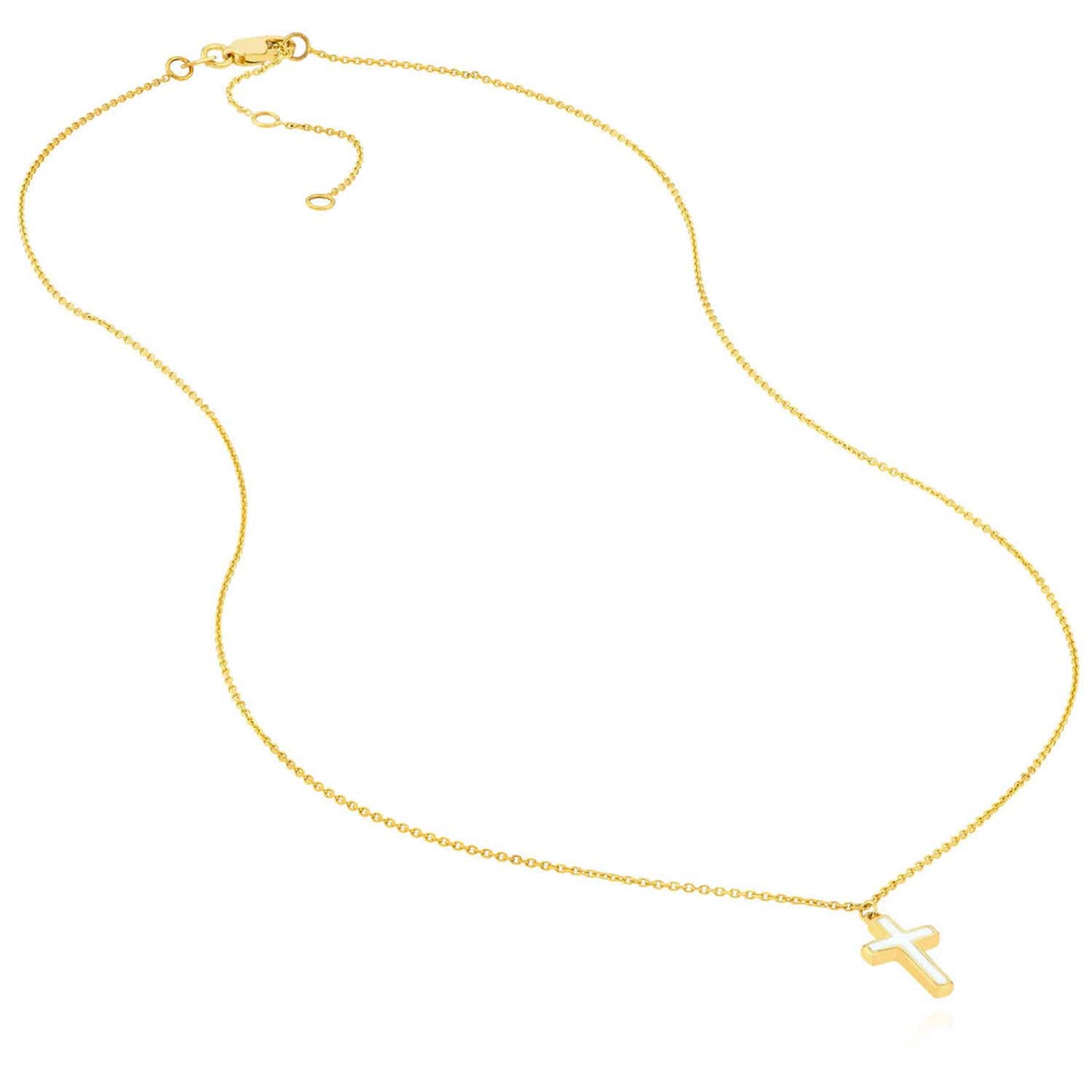 14K Gold Turquoise Enamel Cross Adjustable 16"-18" Cable Necklace