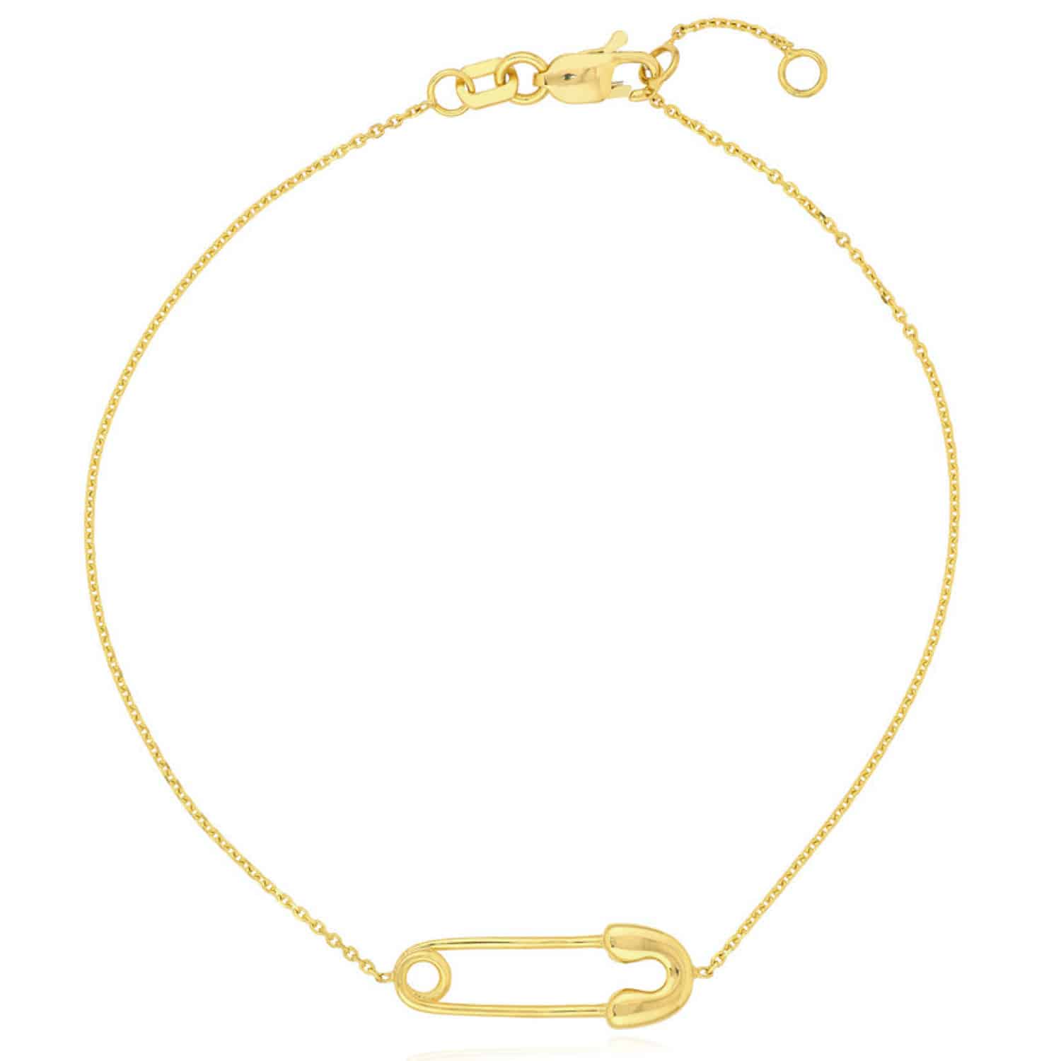 14K Yellow Gold Cable Safety Pin Bracelet - Adjustable Elegance