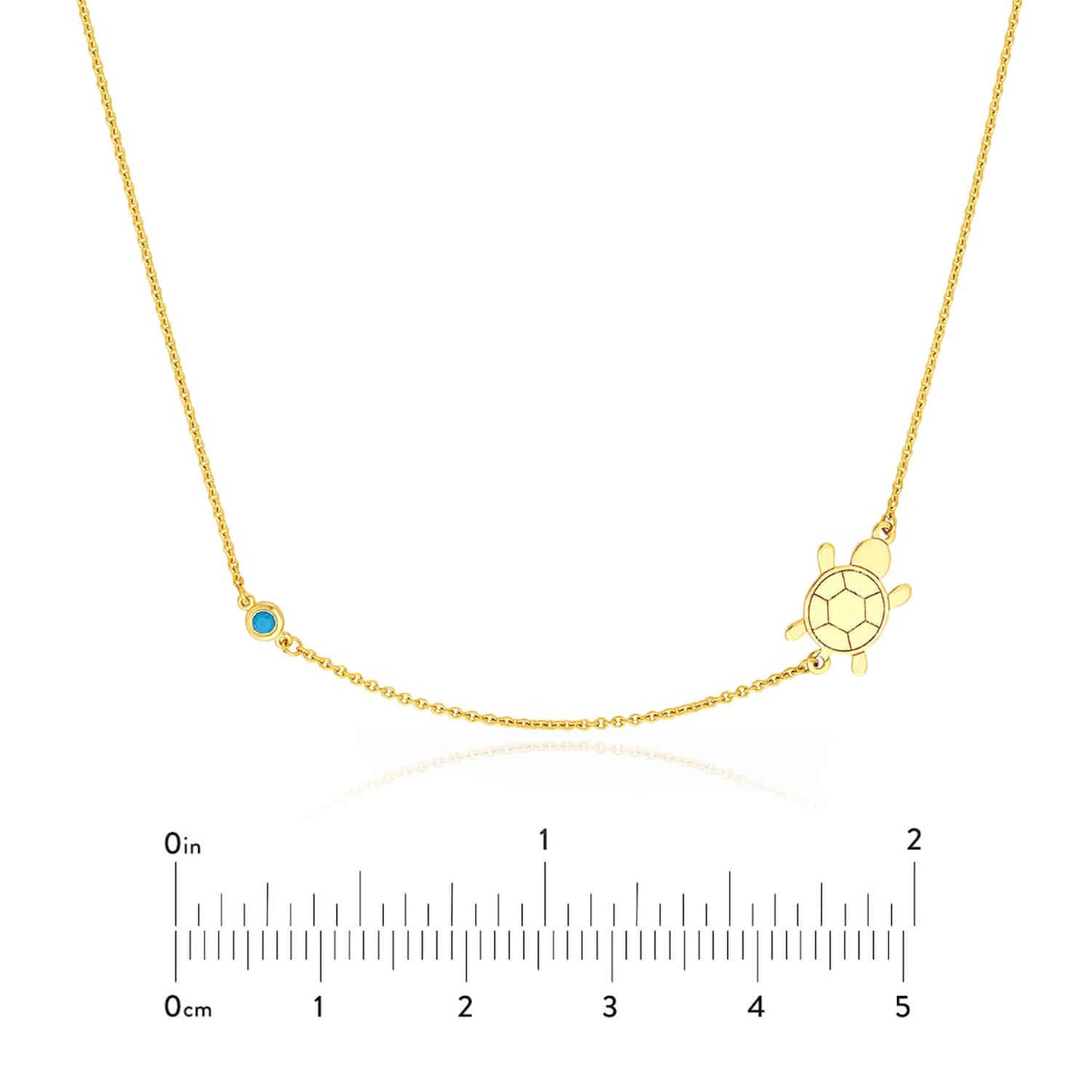 14K Real Gold Sideways Turtle Turq Bezel Pendant Necklace 16"-18" Adjustable