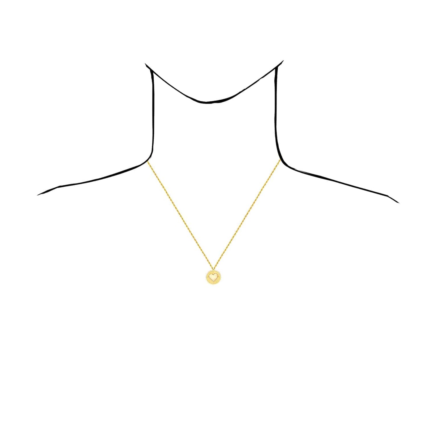 14K Gold Chevron Heart Round Medallion 16-18" Adjustable Necklace