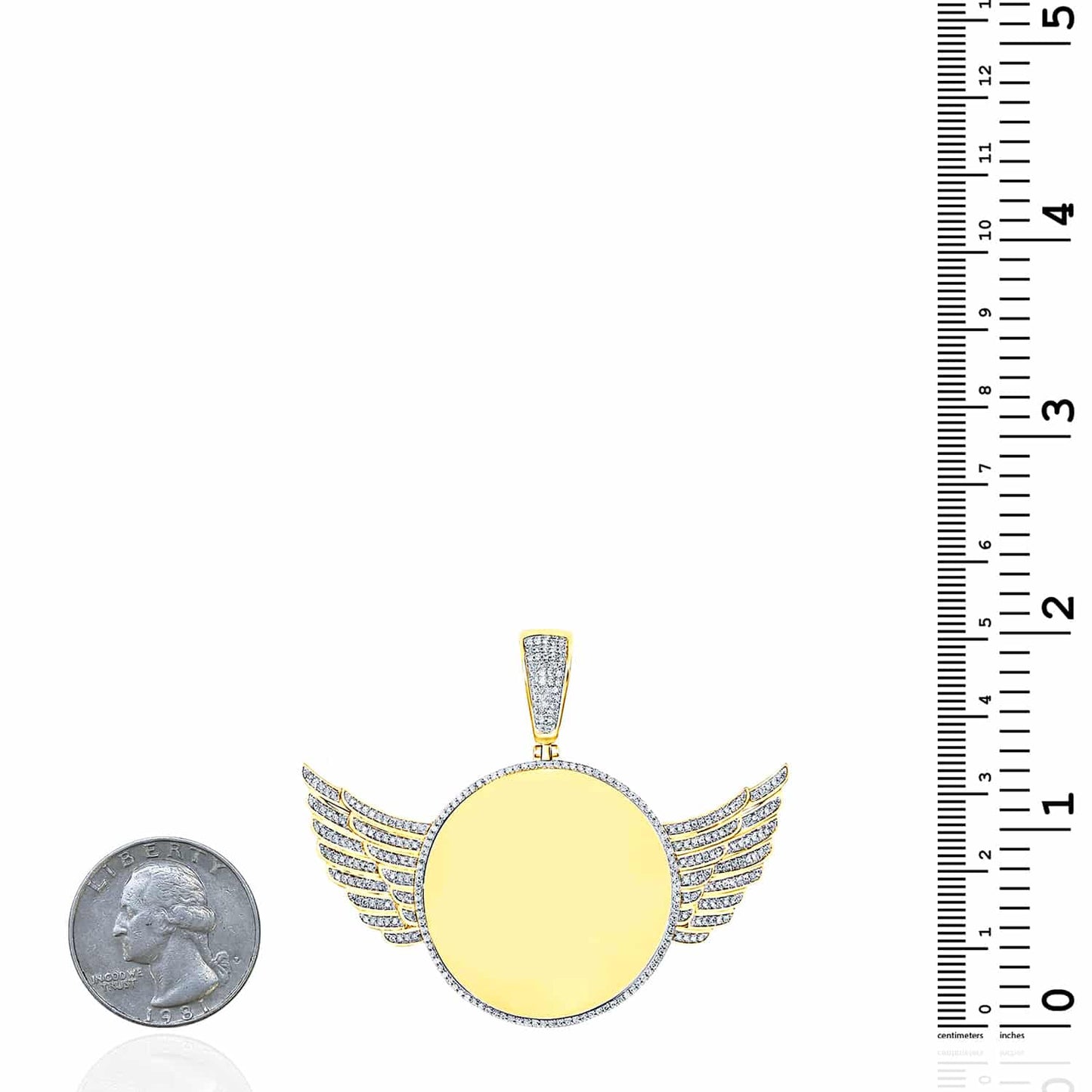 0.75CTW Real Diamond 10K Yellow Gold Round Memory Picture Pendant Wings 2"