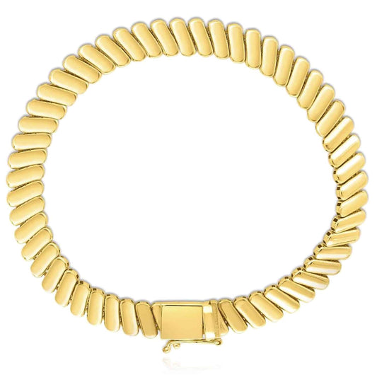 14K Yellow Gold 7mm Ribbed Bracelet (Solid Links) 7"