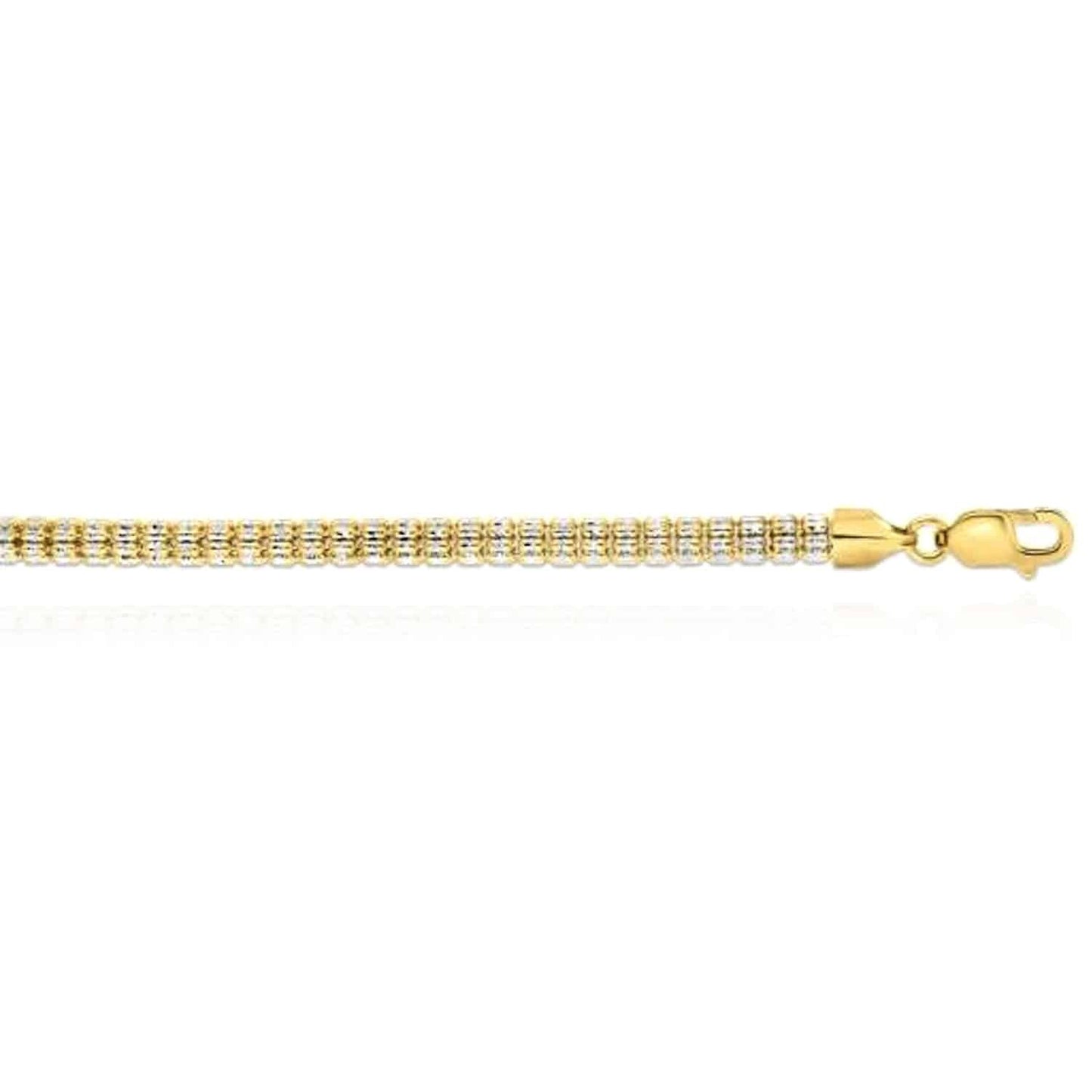 14K Gold Two-Tone Yellow White 4.5mm Diamond-Cut Fancy Iced Mesh Bracelet 8"