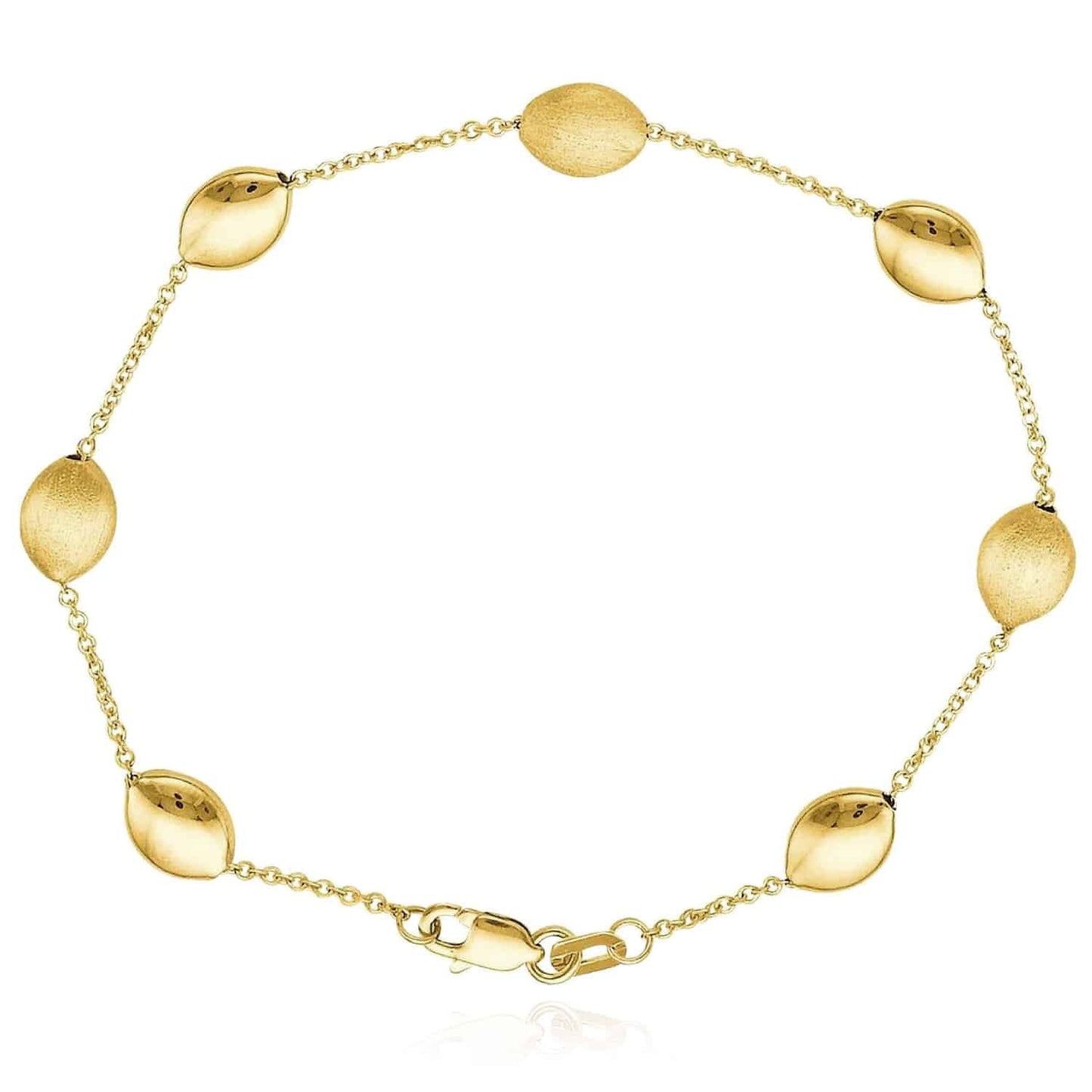 14K Gold Yellow Satin Strand Cable Pebble Charms Bracelet 7.25"