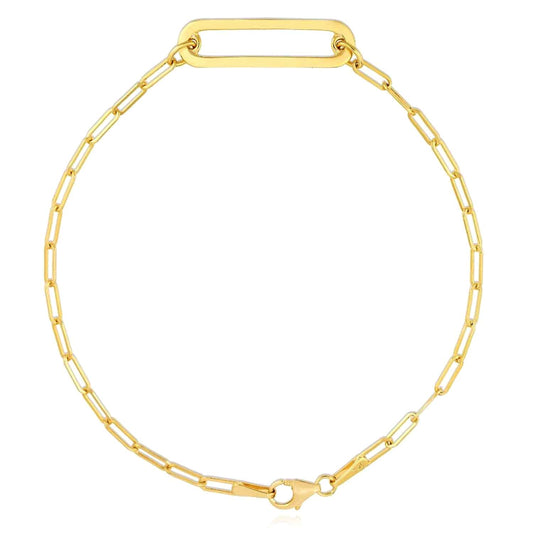 14K Yellow Gold Paperclip Open Bar Bracelet (Solid Links) 7"