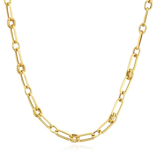 14K Yellow Gold 5.6mm Double Bar Figaro Paperclip Rondel Necklace (Solid Links) 18"