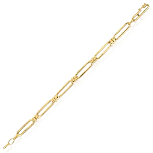 14K Yellow Gold 6mm Double Bar Paperclip Bracelet (Solid Links) 7.5"